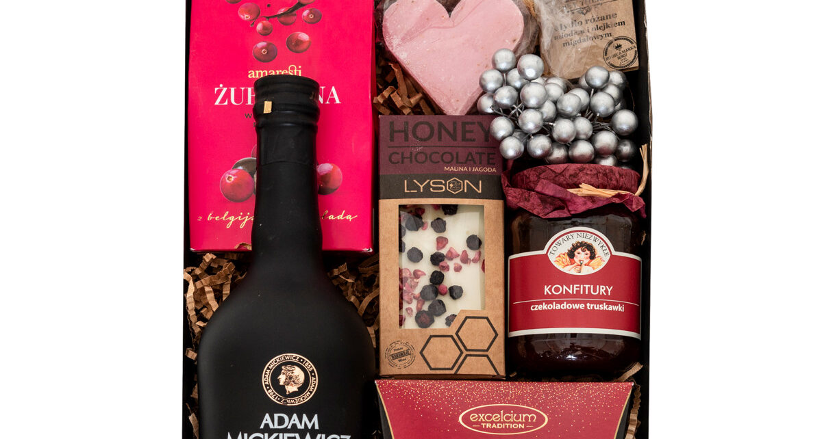 Kosze ze słodyczami i alkoholem